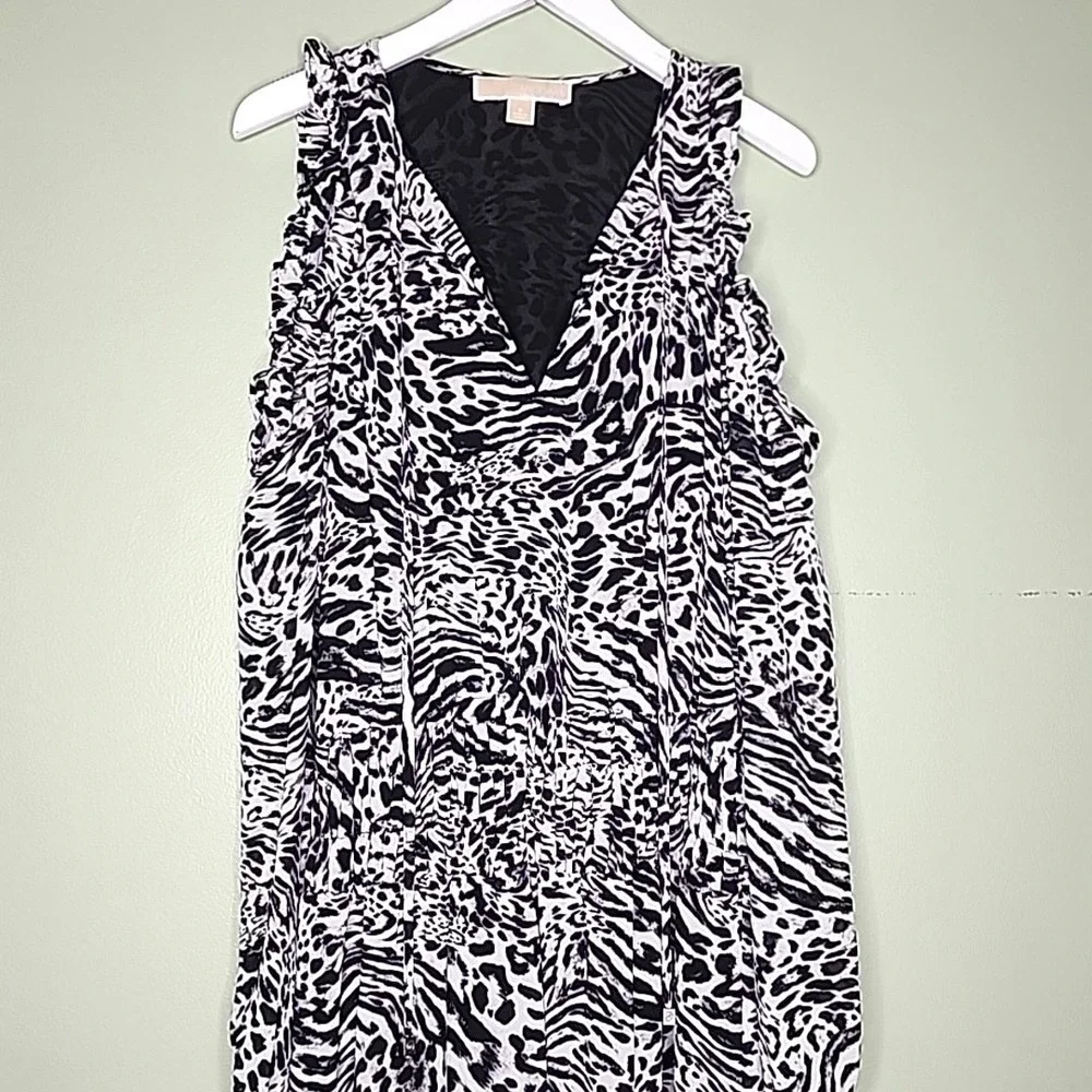 Michael Kors Long Sleeve Dress Black White Cold Shoulder Midi‎ Tassel Prep S